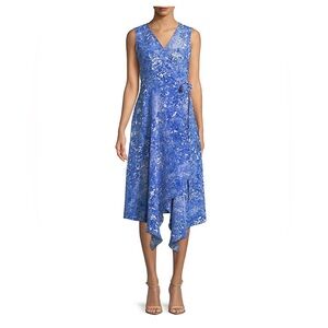 H Halston Blue Floral Printed Wrap Dress Size Medium